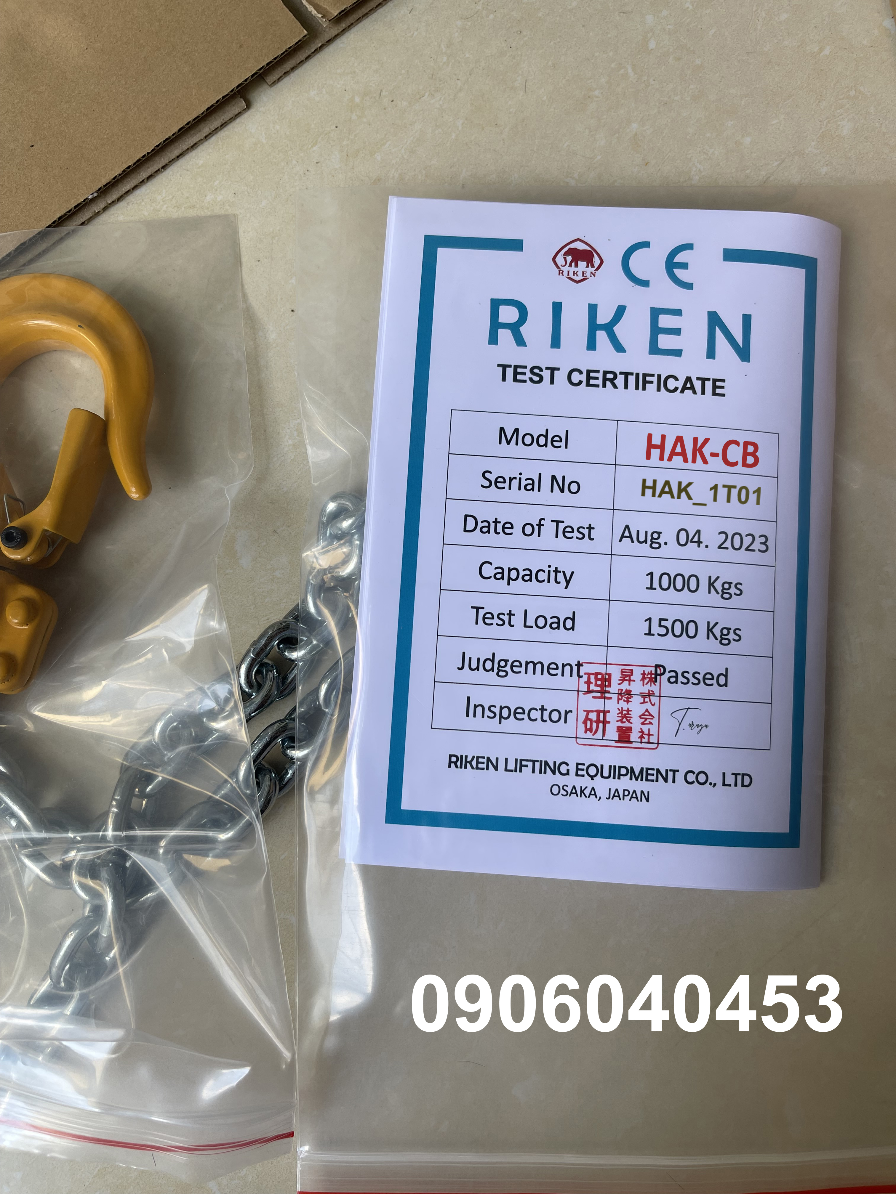 Pa lăng kéo tay Riken 1 tấn HAK-CB / HAK-CB 1 ton Riken Chain Hoist