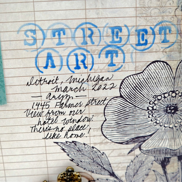 Stenciled Oxide Ink Street Art Title on a Steampunk Scrapbook Layout