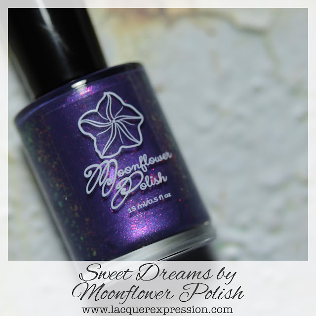 Nail polish swatch of Sweet Dreams, a Fantasmic Flakies Facebook Group custom by 5-free indie maker Moonflower Polish