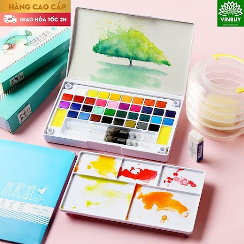 Bộ Màu Nước Solid Water Color Cao Cấp 12/18/24/36 Màu - Tặng Kèm 2 Bút Nước, 2 Mút, 1 Palette - Chuyên Dùng Cho Học Sinh, Sinh Viên, Vẽ Chuyên Nghiệp - Hàng Chính Hãng - VinBuy