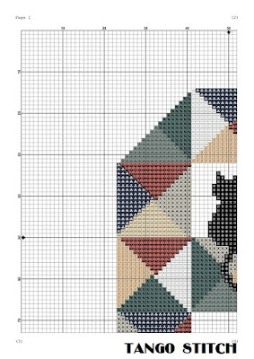 Letter A and cute black cat cross stitch pattern