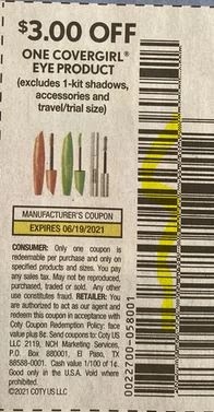 $3.00/1 Covergirl Eye Product Coupon from "SMARTSOURCE" insert week of 5/23/21.