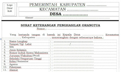 Contoh Surat Keterangan Penghasilan Orang Tua Dari Desa