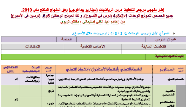 الإطار المرجعي للرياضيات وفق المنهاج المنقح نسخة ماي 2019