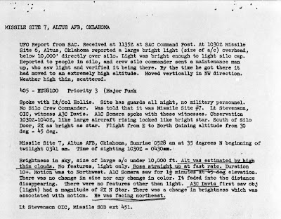 UFO Report at  Missile Site, Altus AFB Oklahoma (2) 5-21-1964