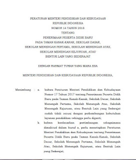  Kementerian Pendidikan dan Kebudayaan telah mengeluarkan  Permendikbud Nomor 14 Tahun 2018 PDF