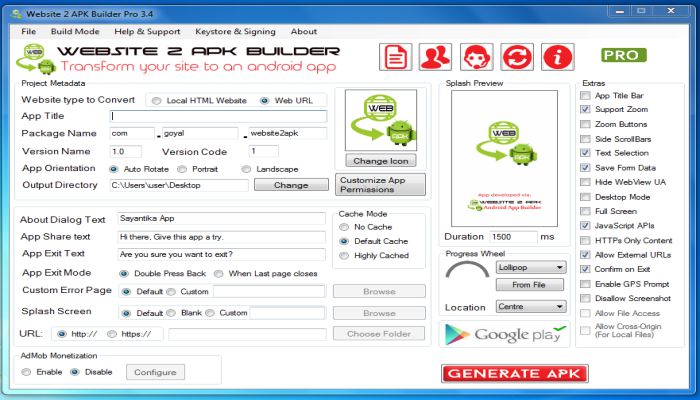 Website 2 APK Builder Pro  v.3.4 Free Download
