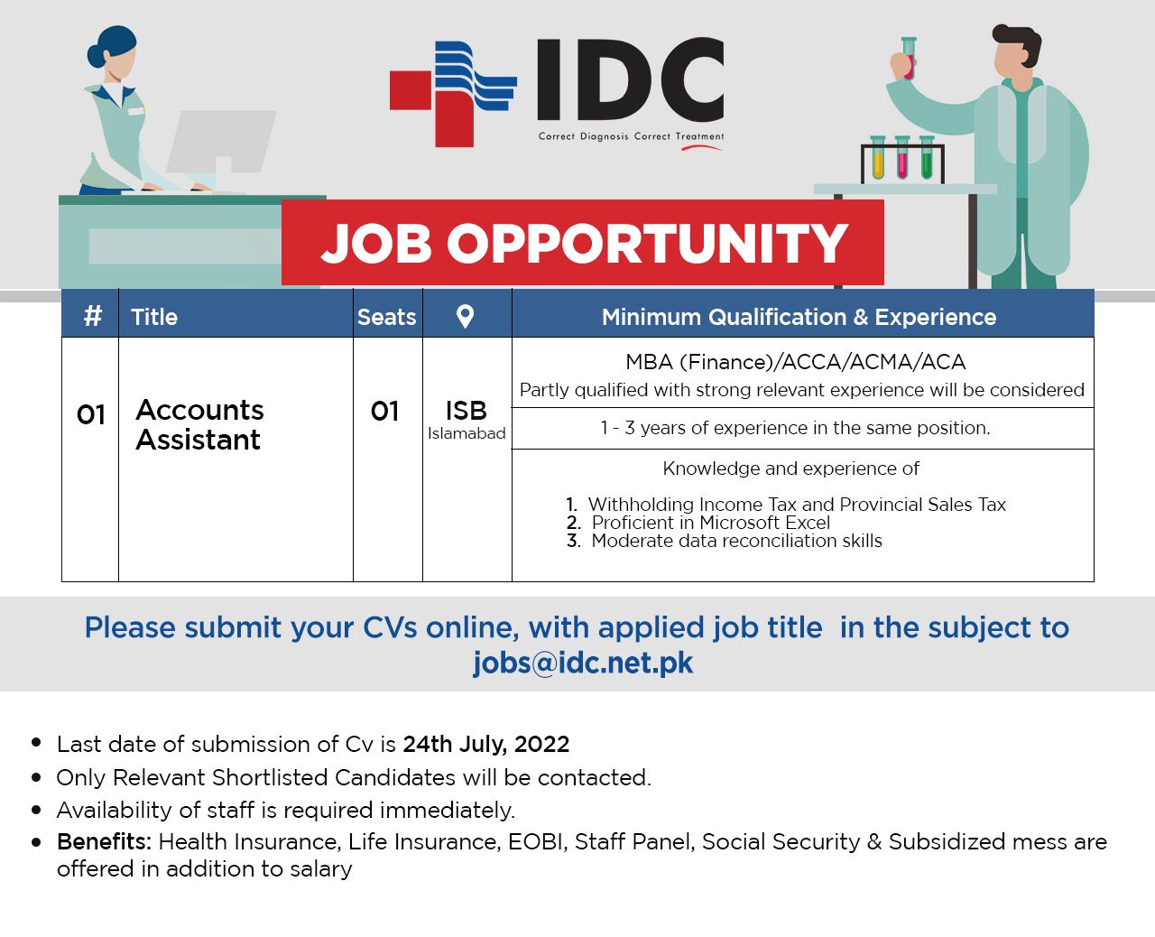 Islamabad Diagnostic Centre IDC Pvt Ltd Jobs July 2022