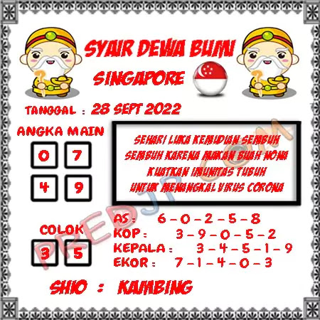 Prediksi Dewa Bumi Togel Singapura Rabu 28 September 2022