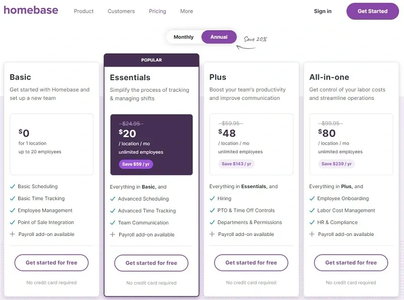 Homebase Pricing