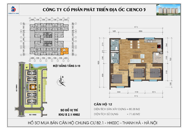 Mặt Bằng Căn Hộ 12 Chung Cư B2.1 HH02C Thanh Hà Mường Thanh