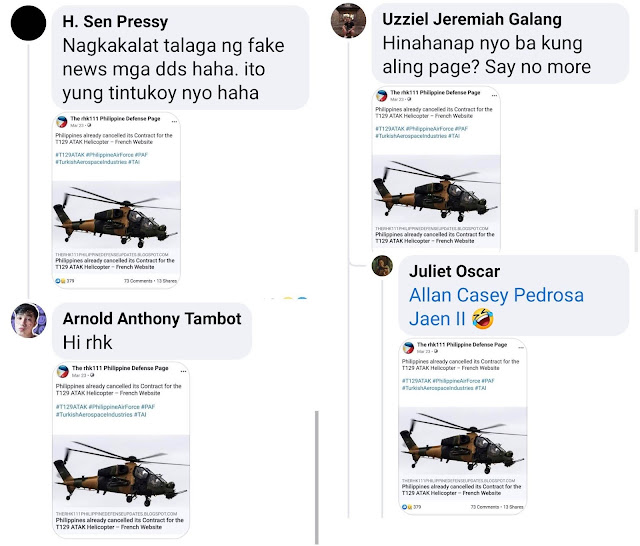 Screenshot of the Troll Comments on the Pinoy Aviator's Facebook Page Post