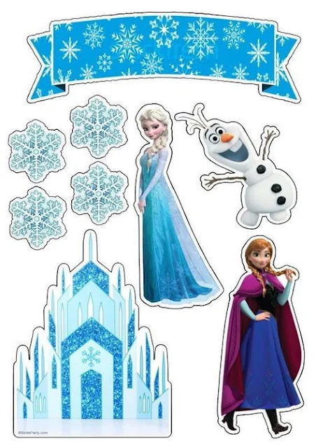 Anna, Olaf and Elsa, Frozen: Free Printable Cake Toppers.