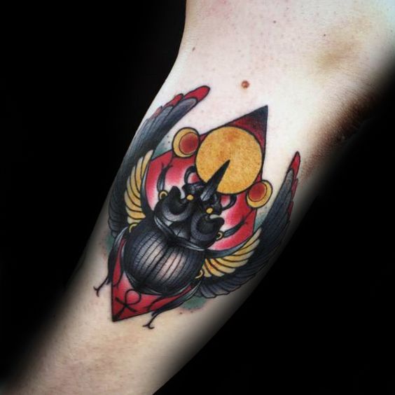 Colourful-Scarab-Forearm-Tattoo