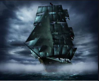 a stock photo of a ghost ship in water