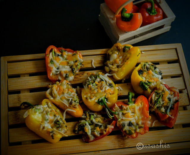 Grilled Mini Bell peppers, Vegetarian dish, Bell peppers, How to grill bell peppers, Bell peppers grilling, vegetable grilling, Cheese stuffed bell peppers, mushroom stuffed bellpeppers, homemade, shadesofcooking