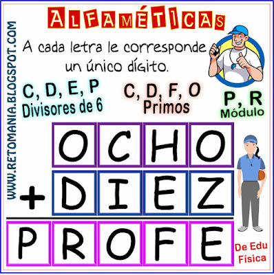 Desafíos matemáticos, Retos matemáticos, Problemas matemáticos, Alfaméticas, Criptoaritmética, Criptosuma, Criptograma, Día del docente de Educación Física