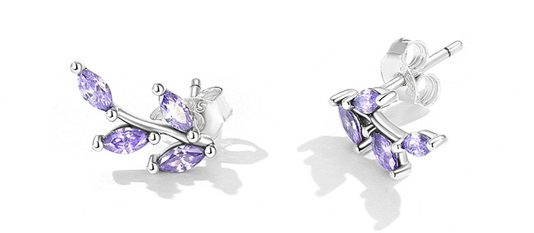 唯美紫鋯石 8葉 925純銀耳環