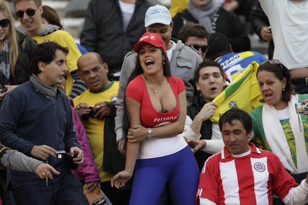 Larissa Riquelme Patty Orue poses for fans at Copa America Pics