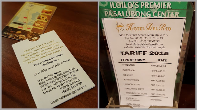 hotel del rio tariff, key card and contact numbers