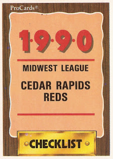 1990 Cedar Rapids Reds checklist card