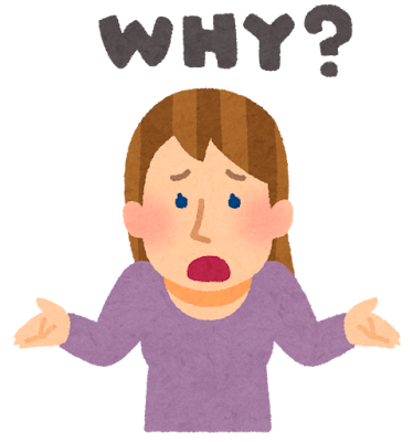 「Why?」と肩をすくめる白人女性のイラスト