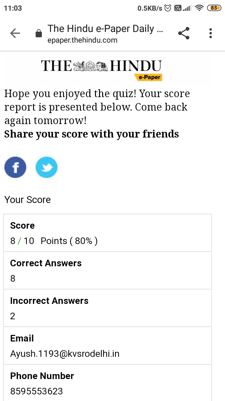 DAILY NEWSPAPER QUIZ