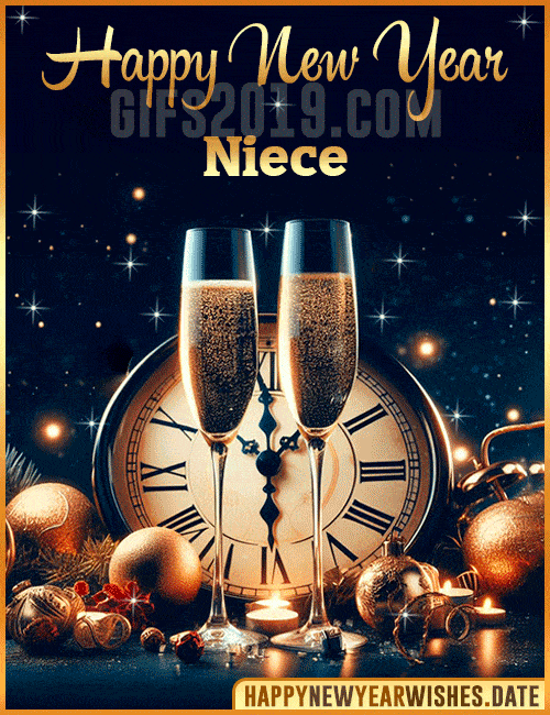 Champagne glass clock Happy New Year gif for Niece