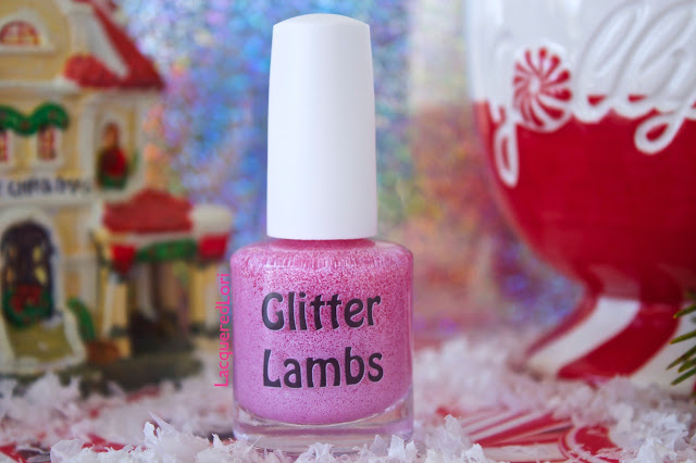 Custom handmade indie nail lacquer for the Christmas holiday season for your nails. Glitter Lambs Christmas glitter topper nail polishes. Pink tiny glitter topper polishes.