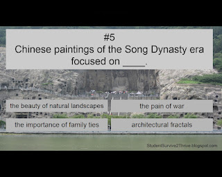 Chinese paintings of the Song Dynasty era focused on ____. Answer choices include: the beauty of natural landscapes, the pain of war, the importance of family ties, architectural fractals