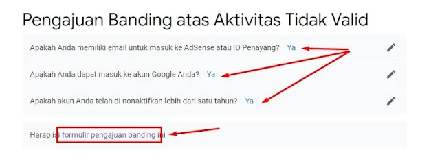 Pengajuan Banding atas Aktivitas Tidak Valid