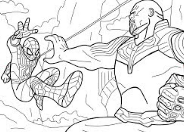 Gambar Mewarnai Avengers Marvel Spider Man vs Thanos Infinity War 