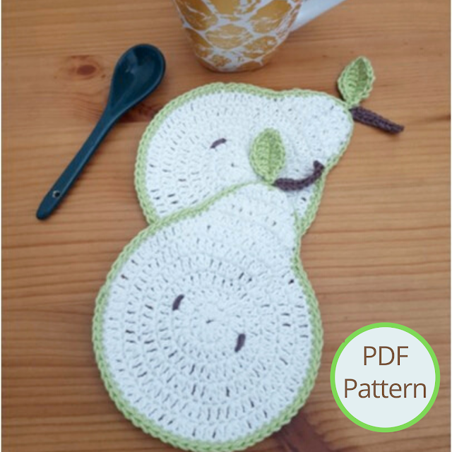 Pear slice crochet coasters