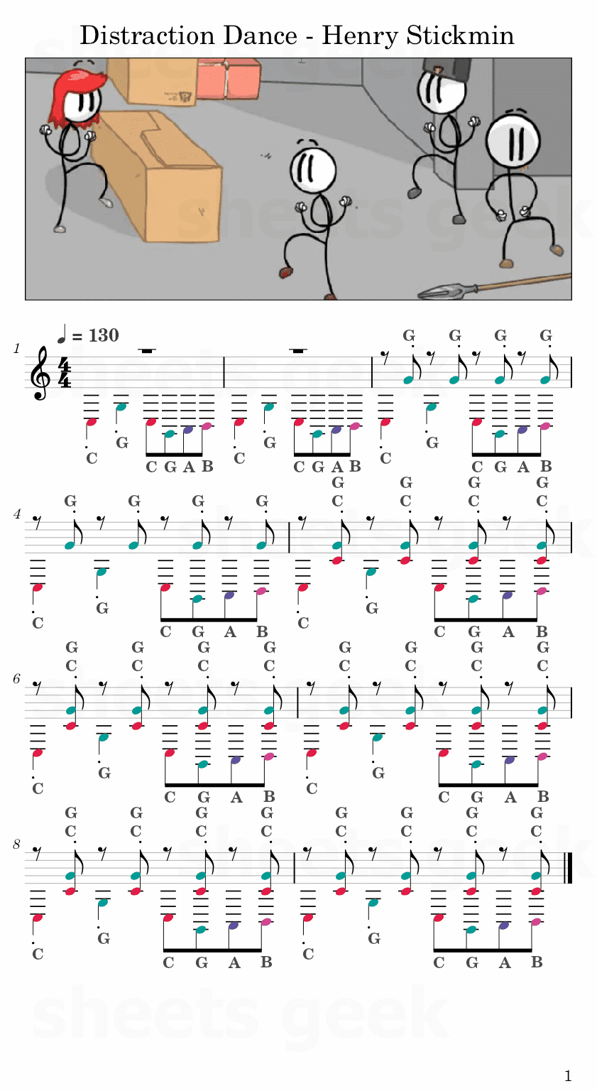 Distraction Dance - Henry Stickmin Easy Sheet Music Free for piano, keyboard, flute, violin, sax, cello page 1
