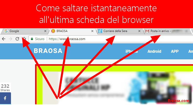 Saltare istantaneamente all'ultima scheda a destra del brrowser usando 2 tasti