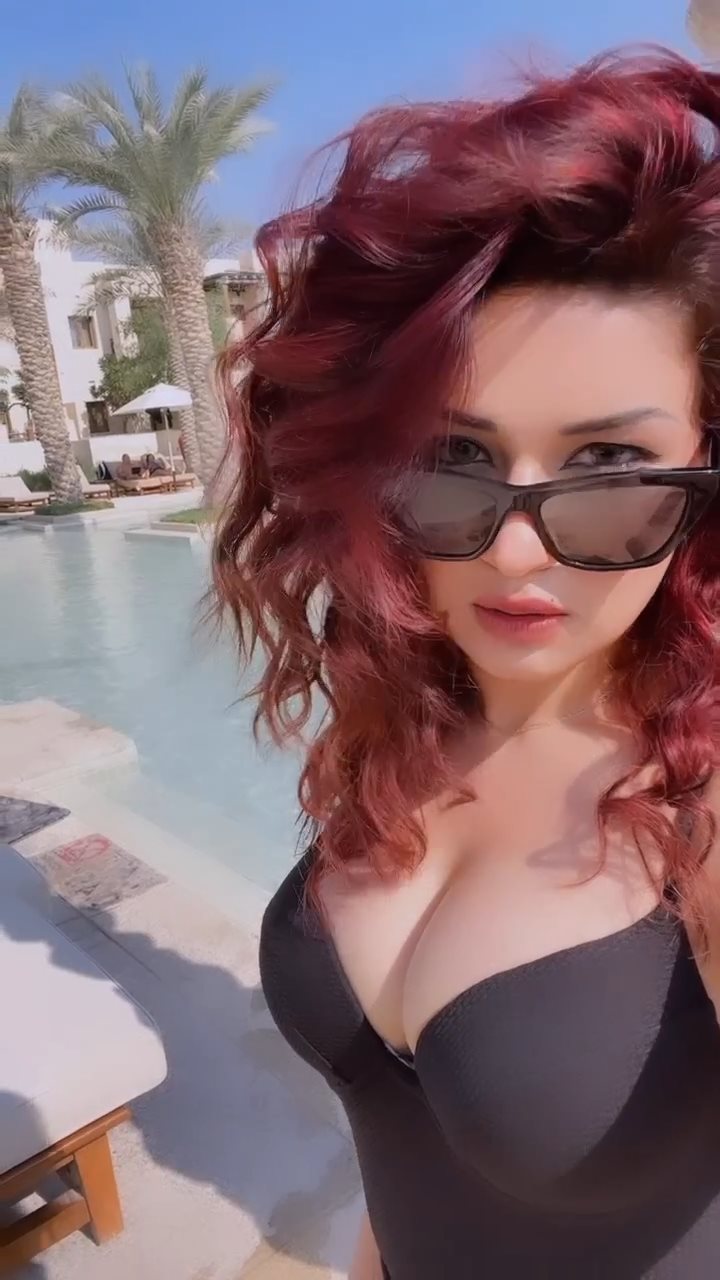 avneet kaur cleavage sexy body black swimsuit