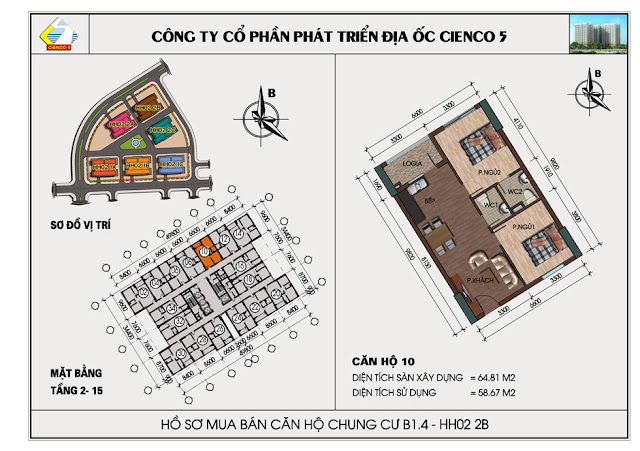 Mặt Bằng Căn Hộ 10 Chung Cư B1.4 HH02-2B Thanh Hà