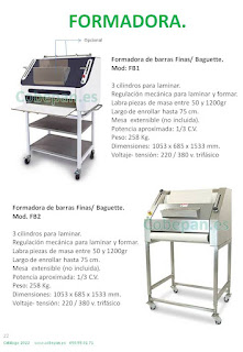 Formadoras para barras/baguettes pan.