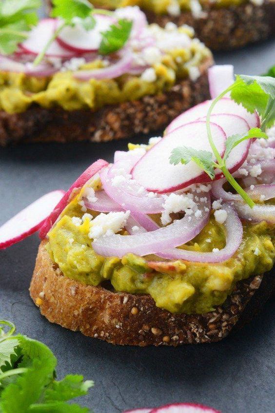 Avocado Toast with Pickled Onions, Radish and Cotija Cheese @FoodBlogs #avocadotoast #avocado #toast #onions #healthyrecipes