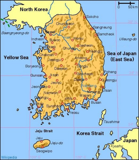 map of south korea and north korea. Republic of Korea are usually