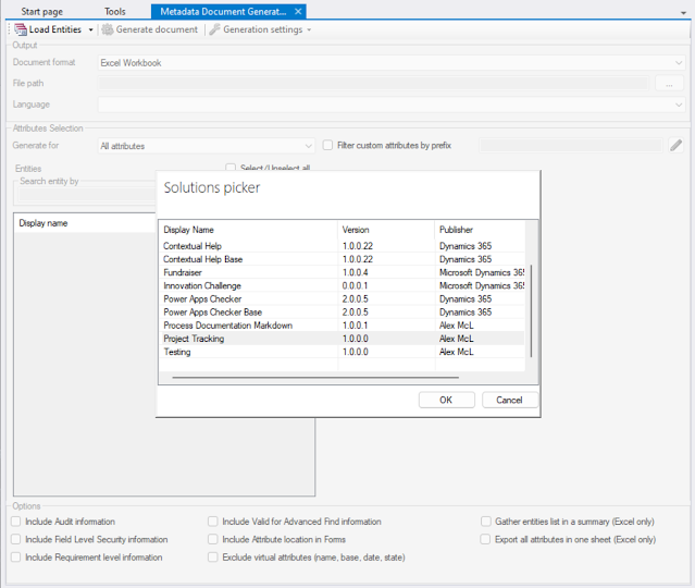 Fig. 2 - Load Entities from solutions