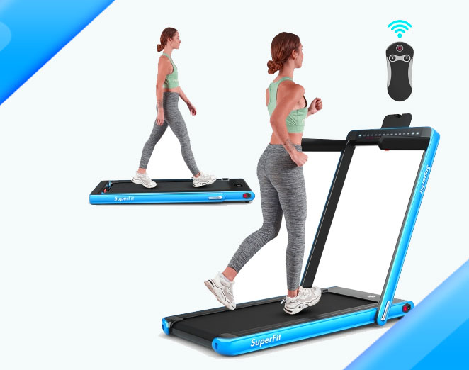 SuperFit 2.25HP 2 in 1 Dual Display Folding Treadmill Jogging Machine Walking Pad w/ Bluetooth Speaker
