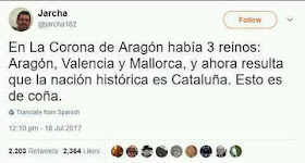 En la Corona de Aragón había tres reinos, Aragón, Valencia, Mallorca, y ahora resulta que la nación histórica es Cataluña, esto es de coña