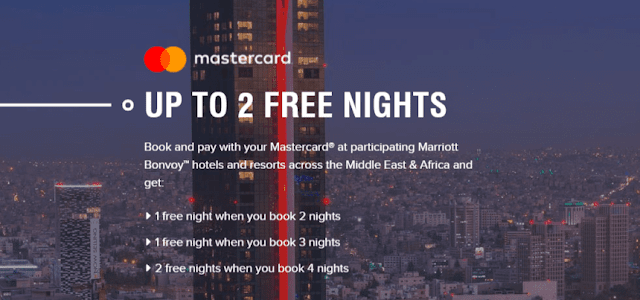 Mastercard萬事達卡入住Marriott萬豪 中東和非洲地區酒店 最高可享2晚免費！（12/31前）