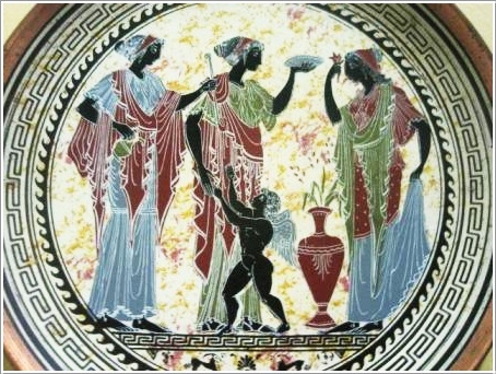 Dolphin Antik Piring Logam Lukisan Yunani ke 1