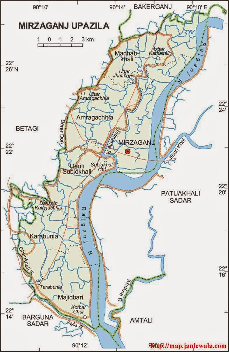 mirzaganj upazila map of bangladesh