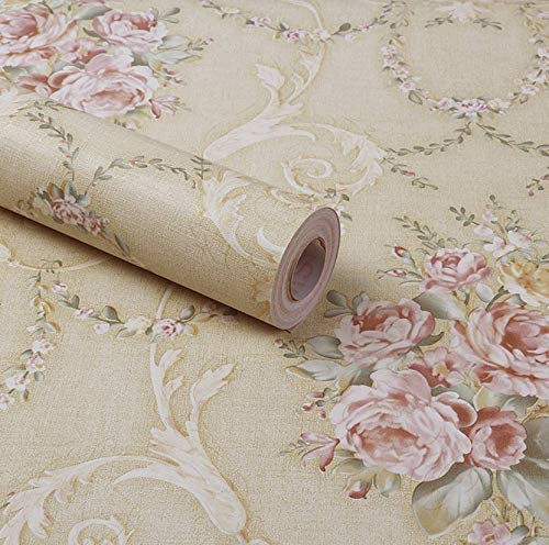 Golden Floral self Adhesive Cleanable Wallpaper for Bed Room (45 x 500 cm)