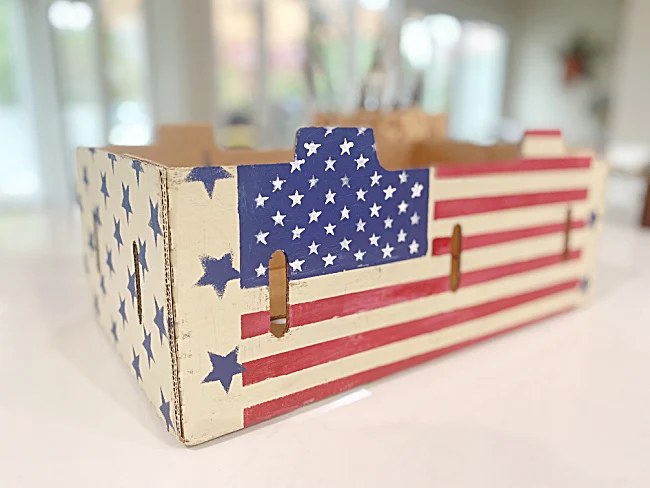 red white and blue stenciled crate