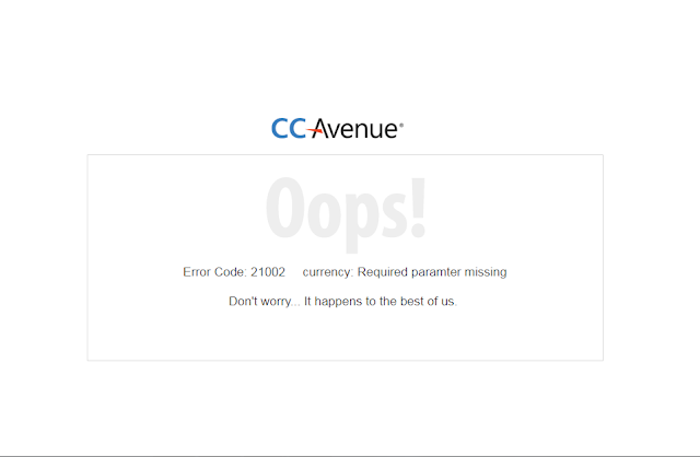 CCAvenue avoid Error Code 21002 currency required parameter missing