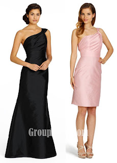 Draped One Shoulder Dlack Silky Taffeta Bridesmaid Dresses